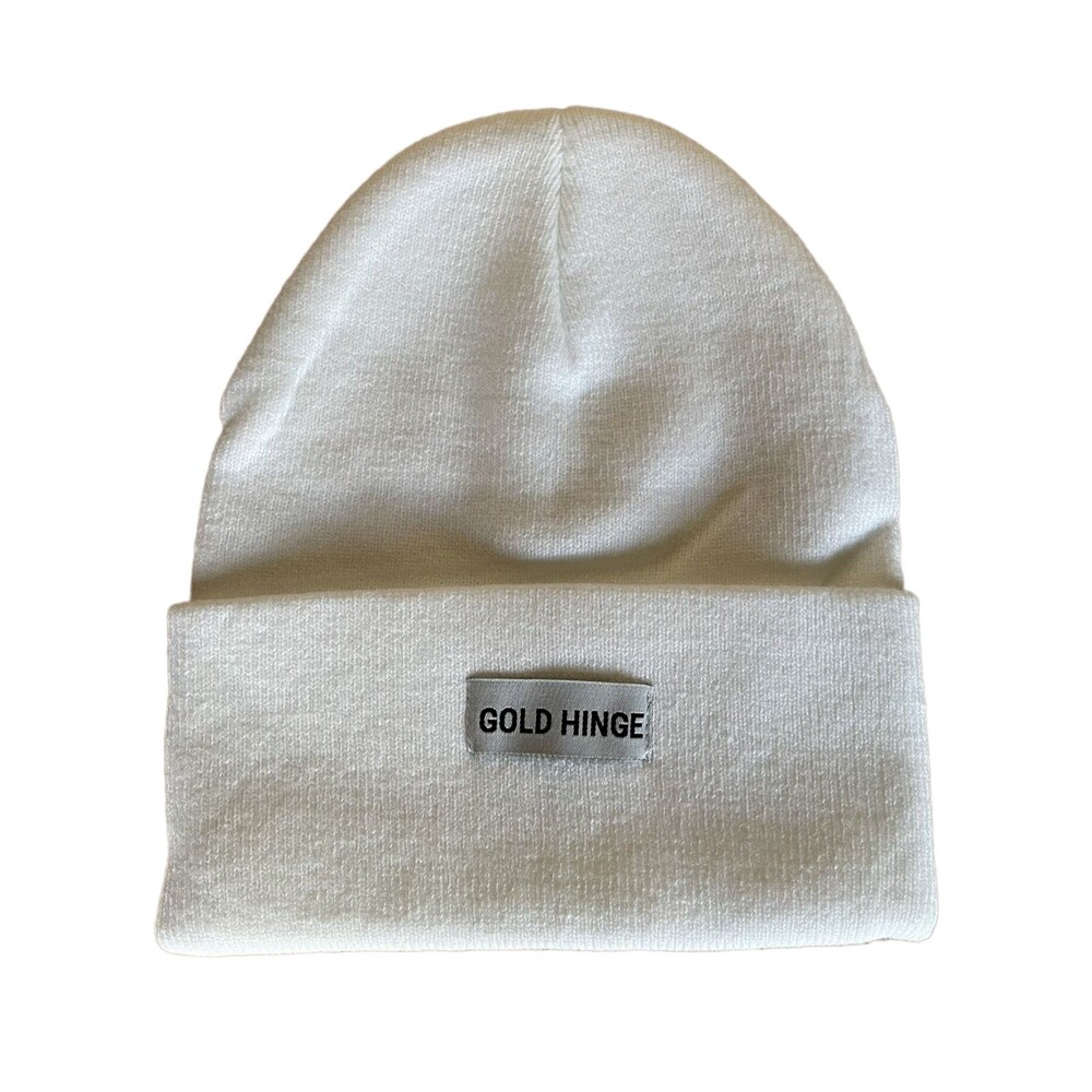 NEW Gold Hinge Ivory White Beanie Hat
